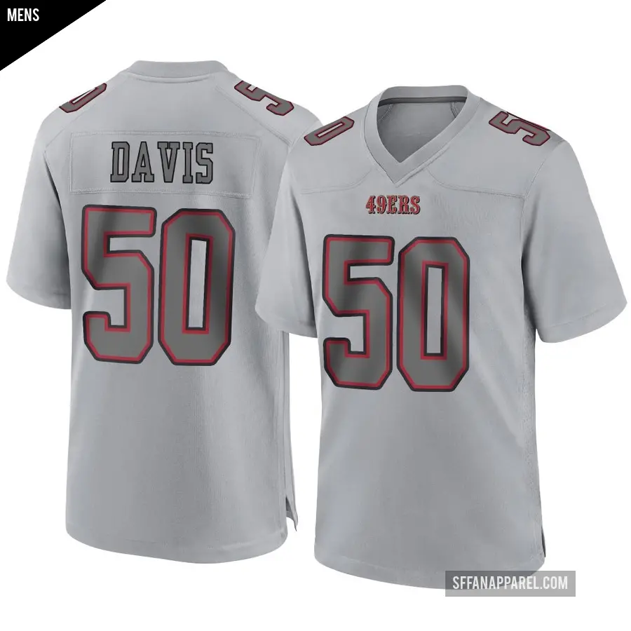 Men's San Francisco 49ers ＃50 Khalil Davis Gray Game Atmosphere Fashion Jersey