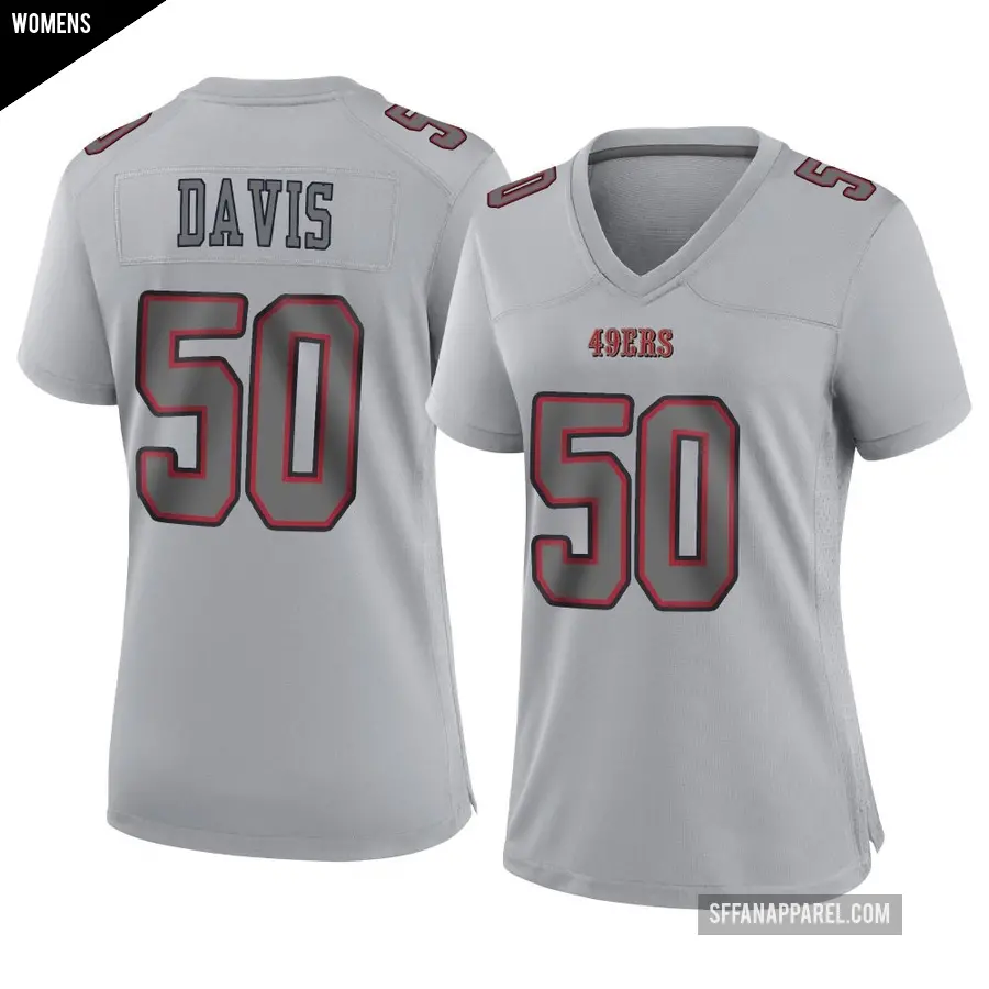 Women's San Francisco 49ers ＃50 Khalil Davis Gray Game Atmosphere Fashion Jersey