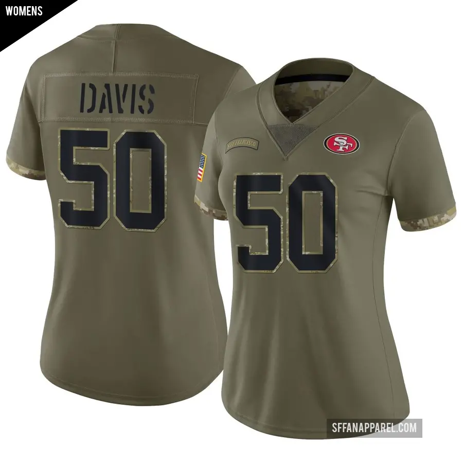 Women's San Francisco 49ers ＃50 Khalil Davis Olive Limited 2022 Salute To Service Jersey