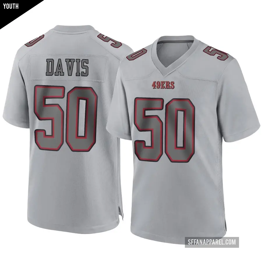 Youth San Francisco 49ers ＃50 Khalil Davis Gray Game Atmosphere Fashion Jersey